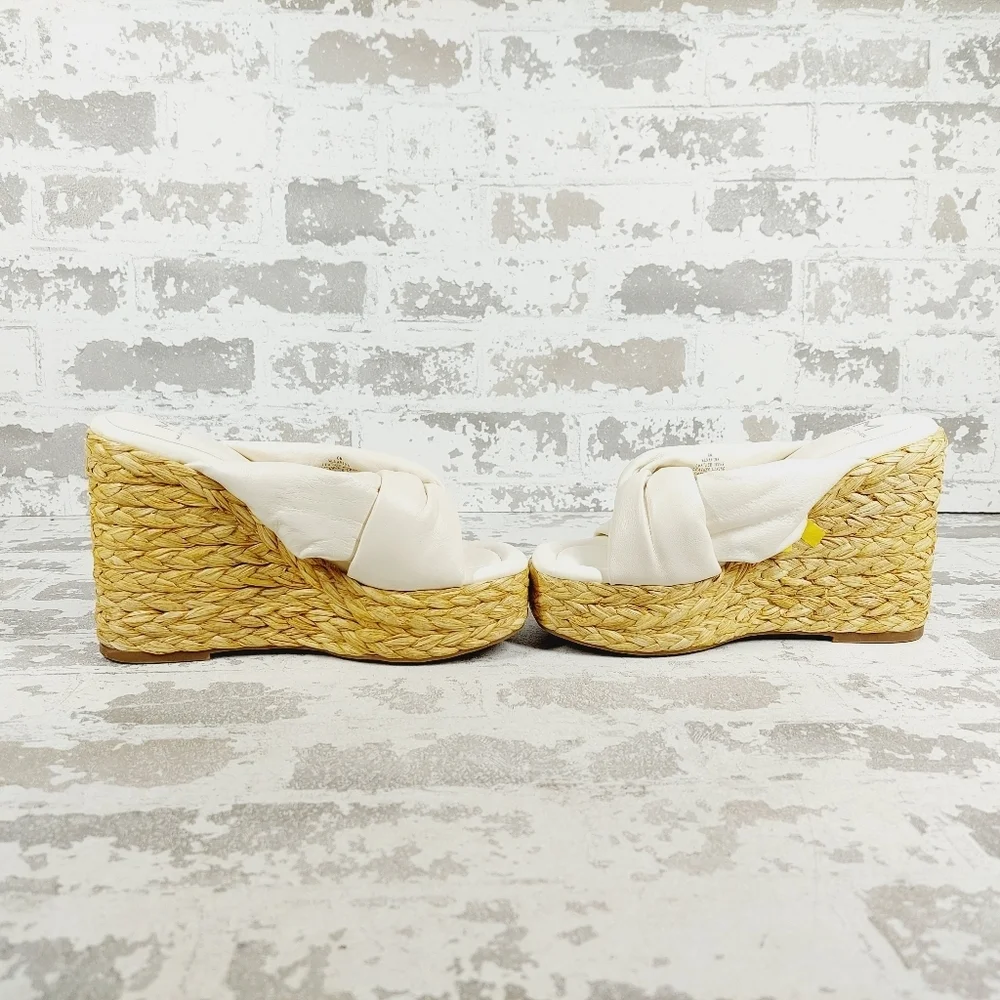 NEW Marc Fisher Women's Navina White Leather Espadrille Wedge Sandals D800